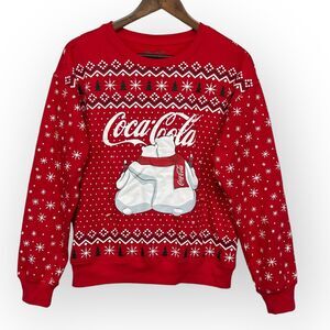 Coca-Cola‎ Pullover Sweater Women Size S Red Christmas Holidays Crew Neck